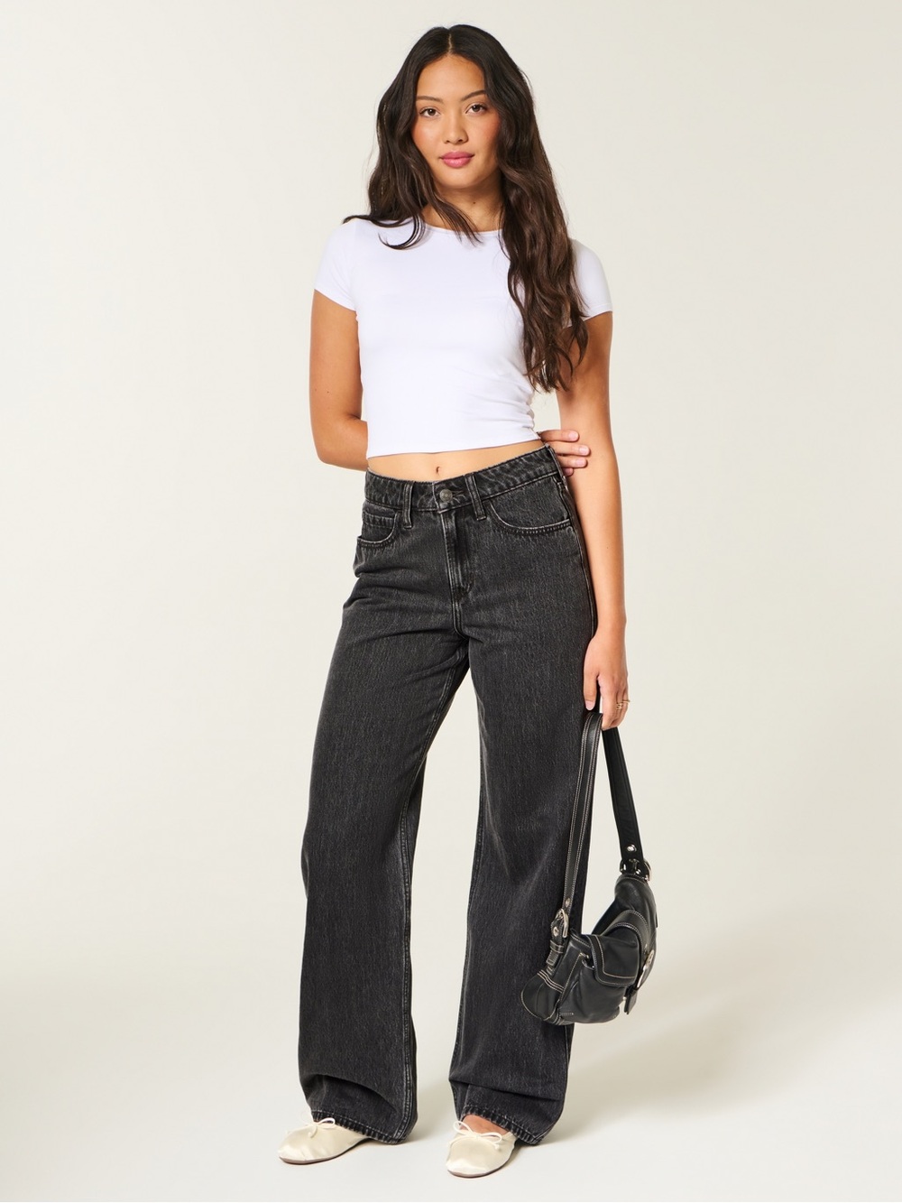 Hollister Washed Black High-Rise Wide Leg Jeans